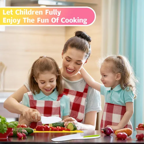 Vista 6 de Reaeon 5 piezas de juegos de cocina para niños reales, herramientas de cocina Montessori, juego de cuchillos para niños para cocina real, 4 piezas