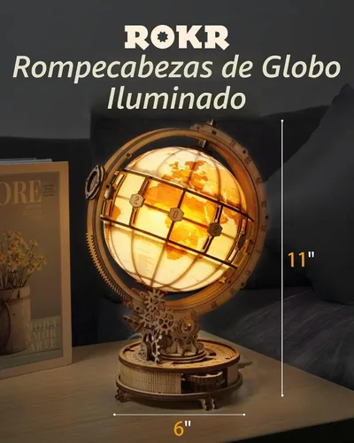 Vista 2 de ROKR Rompecabezas de madera 3D para adultos, rompecabezas de globo de madera con iluminación LED, kits de construcción de modelos, decoración