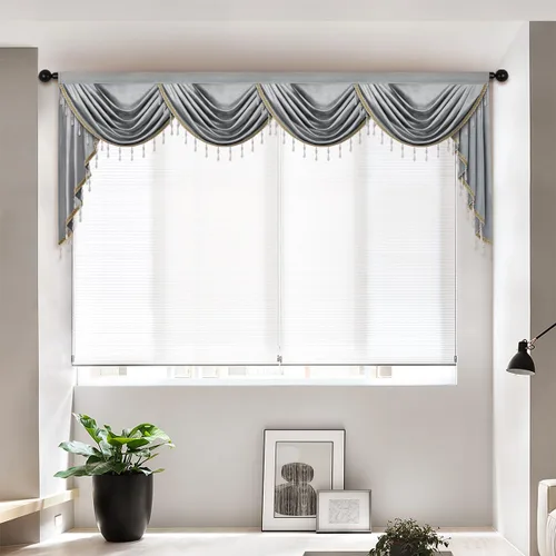Vista 15 de Cenefas de cortina de terciopelo negro de lujo para sala de estar con cuentas (39 pulgadas, 1 panel)