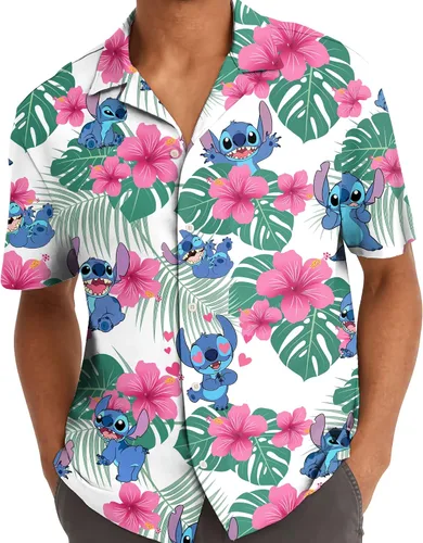Vista 4 de Camisa hawaiana de animales divertidos para hombres, lindas camisas de manga corta de alienígena espacial, regalos tropicales, casual, con botones