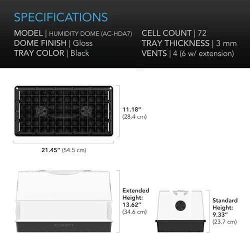 Vista 6 de AC Infinity Cúpula de Humedad Grande, Kit de Germinación de Alta Resistencia con Cúpula Transparente de 3 mm de Grosor, Bandeja Resistente, Bandeja