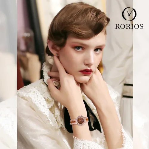 Vista 2 de RORIOS Reloj analógico de cuarzo para mujer, con pulsera de diamantes de imitación completa, reloj de pulsera de moda, reloj de diamantes