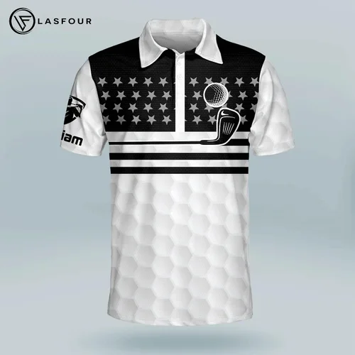 Vista 2 de LASFOUR Camisas de golf divertidas personalizadas para hombres camisas de golf locas para hombres camisas de golf con bandera de Estados Unidos