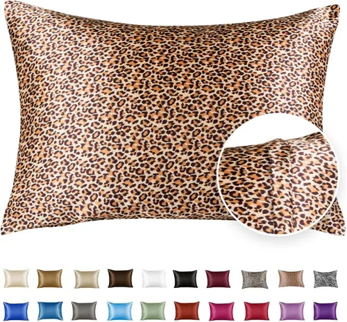 Vista 30 de ShopBedding - Lujosa funda de almohada de satén para el cabello, 2 unidades, satinada, estándar, con cremallera, estampado de cebra marrón