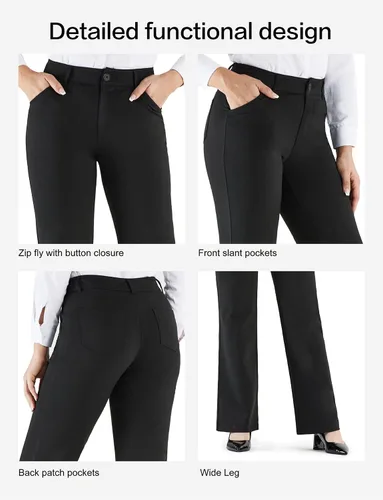 Vista 4 de Bamans Pantalones de vestir para mujer, leggings de pierna ancha, acampanados, de cintura alta, para trabajo, negocios, oficina, pantalones de yoga