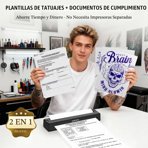 Vista 2 de 2026 Nueva plantilla de tatuaje e impresora de documentos 2 en 1, impresora térmica inalámbrica Bluetooth, transferencia rápida HD, portátil fácil