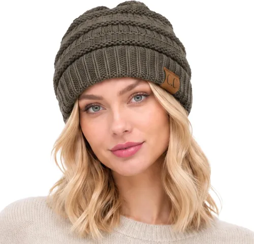Vista 75 de CC Classic Winter Fall Trendy Chunky Stretchy Cable Knit Beanie Hat 2 tonos púrpura/azul marino