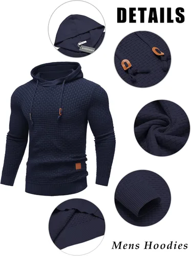 Vista 26 de COOFANDY Sudadera con capucha para hombre, casual, de manga larga, con cordón, de punto gofre, ajustada