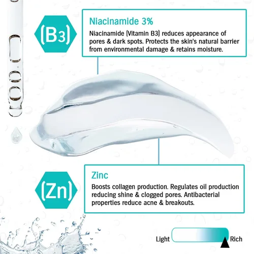 Vista 5 de Suero facial puro de niacinamida y zinc, solución antimanchas y minimizador de poros, control del acné y equilibrio de aceite, elimina marcas