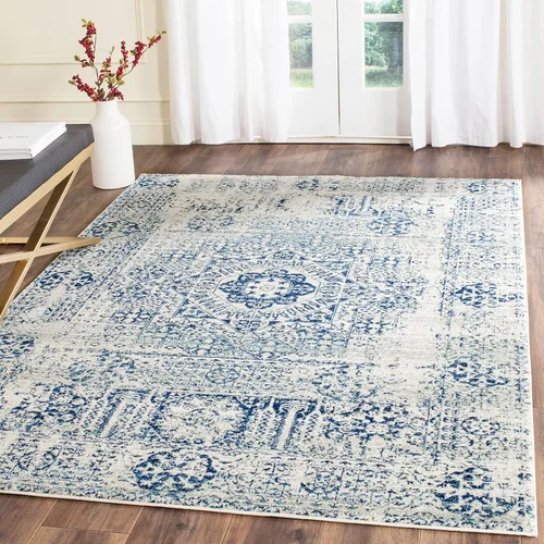 Vista 8 de SAFAVIEH Evoke Collection EVK260T Medallón oriental envejecido de 2'2" x 4', color marfil y negro, no desprende pelusa, alfombra de acento para sala