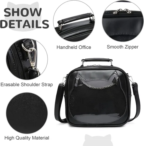 Vista 3 de LUI SUI Bolso Ita para mujer, bolso cruzado kawaii, lindo gato, bolso de mensajero, mochila transparente, bolso de hombro con pin