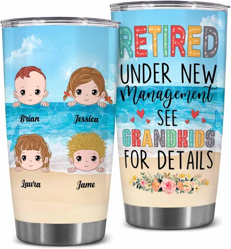 Vista 12 de WHIDOBE Vaso de jubilación personalizado, jubilado bajo nueva administración, mira a los nietos para obtener detalles, vaso con nombre