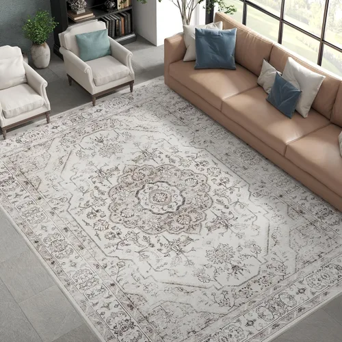 Vista 12 de Jinchan - Alfombra para entrada de 2 x 3 pies, alfombra de área lavable para interiores, tapete con medallón floral, pequeño, antideslizante