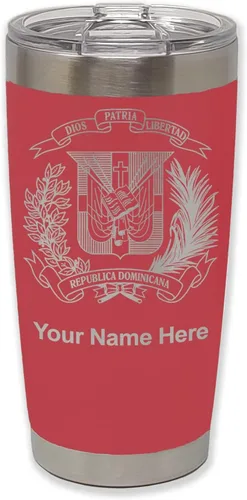 Vista 22 de LaserGram Taza aislada al vacío de 20 onzas, escudo de armas, República Dominicana, grabado personalizado incluido (gris)