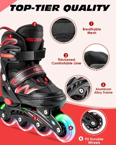 Vista 2 de Hozzen Patines en línea para niños y niñas, patines en línea ajustables con luces iluminadoras, patines de exterior para niñas, niños, jóvenes de 5