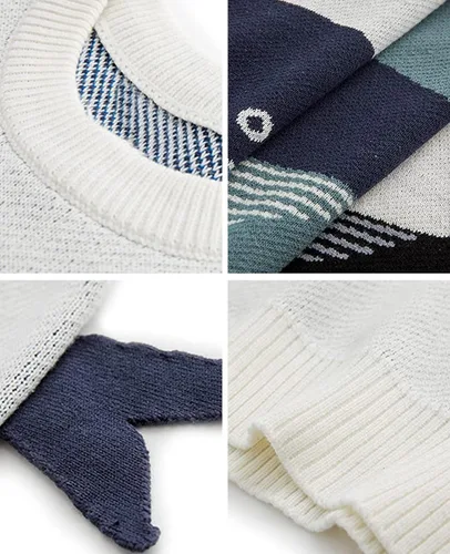Vista 3 de Aelfric Eden Suéter de punto de gran tamaño para hombre, diseño de retazos de color, unisex, de llama azul, manga larga, suéteres casuales