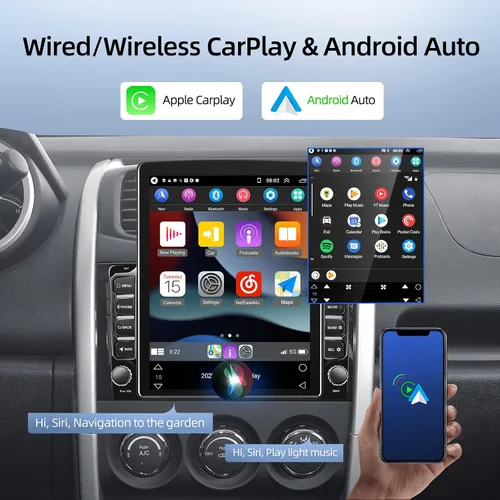 Vista 3 de [2G+64G] Android 13 Doble Din Vertical Estéreo para Coche con Carplay Inalámbrico/con Cable y Android Auto, 9.7 pulgadas Pantalla Táctil Unidad