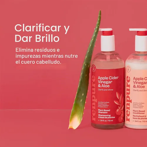 Vista 3 de RENPURE Champú aclarante de vinagre de sidra de manzana y aloe, cabello