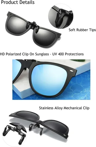 Vista 4 de Gafas de sol polarizadas unisex antirreflejos con clip para conducir con tapa para gafas graduadas
