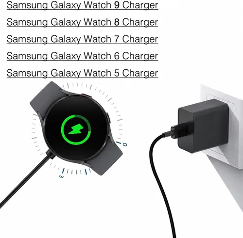 Vista 3 de Cargador de reloj compatible con Samsung Galaxy Watch 9/8/8 Classic, 7/6/Ultra 2, 5/5 Pro/4/4/6 Classic/3/Active 2/1, adaptador y cable de carga
