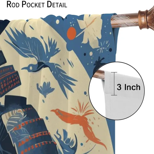 Vista 6 de Asian Japanese Samurai Blackout Curtains, Watercolor Floral Sun Mountain Art Style Window Drapes, for Kid Teens Boys Man Living Room Bedroom 42" W X