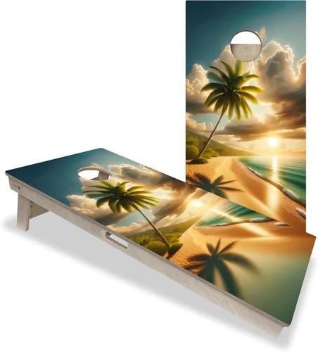 Vista 7 de ACE PRO Tablas de Cornhole profesionales con temática de playa, sin rebote. Patas triples anchas, madera contrachapada de abedul báltico de 3/4