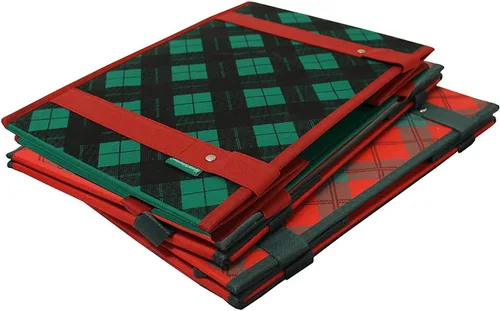 Vista 4 de Earthwise Caja de compras plegable reutilizable de lujo, juego de bolsas de comestibles con parte inferior reforzada, diseño navideño a cuadros