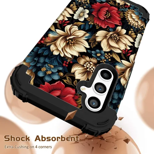 Vista 3 de Funda para Galaxy A14 5G Case, Patrón Floral 3 en 1 Protección Resistente de Servicio Pesado a Prueba de Golpes Parachoques de Goma de Silicona
