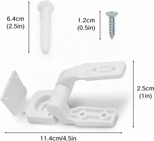 Vista 2 de Reemplazo de bisagra de asiento de inodoro de plástico blanco con pernos, tornillos y tuercas, accesorios universales para soporte de asiento