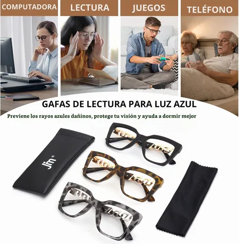 Vista 8 de JM - Paquete de 3 lentes de lectura estilo Oprah para mujeres, de gran tamaño, con bloqueo de luz azul, para computadora y moda