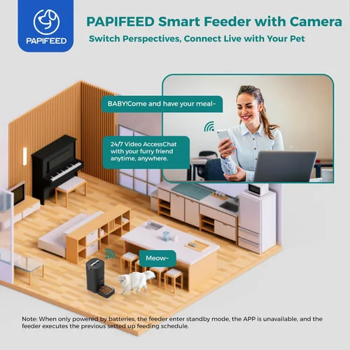 Vista 3 de PAPIFEED Comedero automático para gatos con cámara, 1080P HD y visión nocturna, dispensador de comida para gatos de 6 litros con aplicación