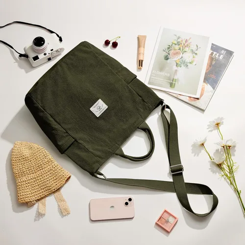 Vista 7 de KALIDI Bolso de mano de pana, bolso grande tipo mensajero para hombro, antisalpicaduras, bolsa cruzada con cremallera, casual, trabajo, compras