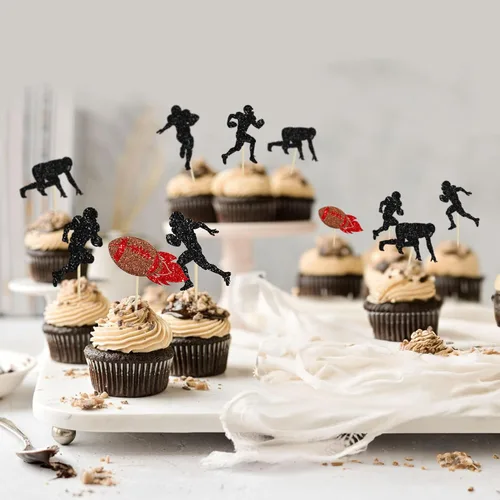 Vista 7 de 24 piezas de pelota de rugby para magdalenas, jugadores de fútbol, selecciones deportivas para cupcakes, temática de deportes de rugby, baby shower