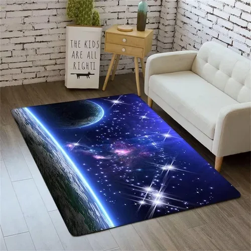 Vista 13 de Alfombra de espacio exterior para habitación de niños, 3 x 5 pies, alfombra Galaxy para dormitorio de niños, suave, antideslizante, sistema solar