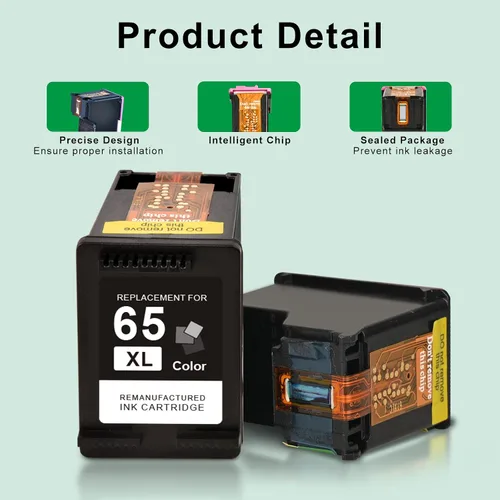 Vista 5 de Cartucho de tinta 65XL remanufacturado de repuesto para HP Ink 65 Negro y Color Combo Pack 65XL para impresora HP Envy 5055 5052 5058 DeskJet 3755