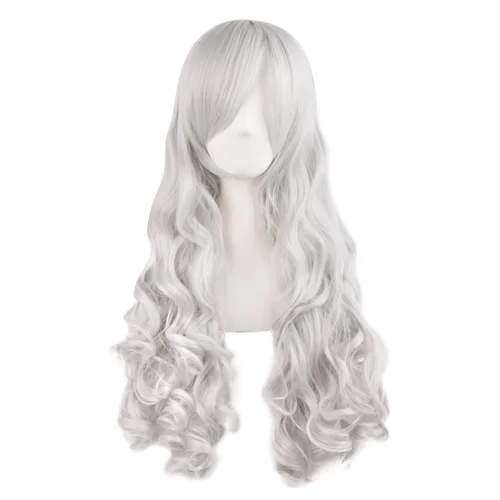 Vista 19 de Peluca MapofBeauty Lolita para disfraz, cabello largo, rizado, con coleta, Blanco