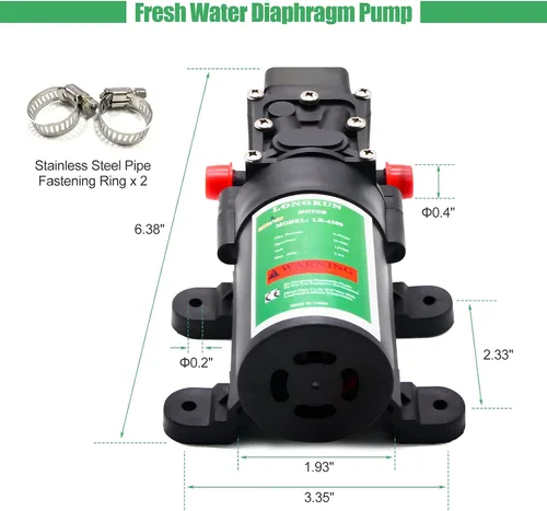 Vista 2 de LONGRUN Bomba de agua de 12 V con interruptor de presión ajustable, bomba de agua dulce autocebante de 0.8 GPM 65PSI para RV, cámper, barco marino