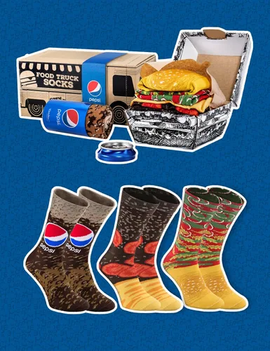 Vista 2 de Rainbow Socks x Pepsi calcetines de camión de comida para hombres y mujeres, 3 pares