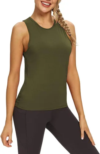 Vista 4 de Mippo Tops de entrenamiento para mujer, camisetas de yoga con espalda Verde militar