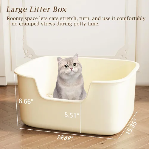 Vista 2 de Caja de arena grande para gatos con lados altos, bandeja de arena alta y profunda de entrada lateral, caja de arena para gatos pequeños y medianos