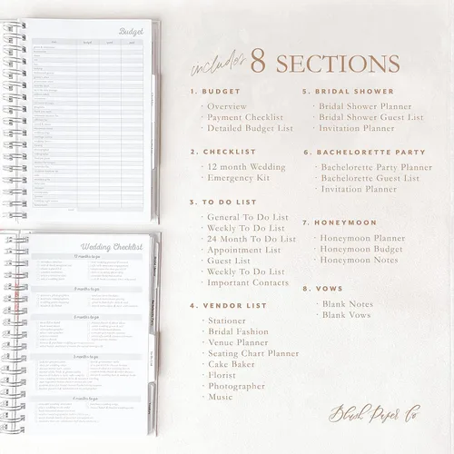 Vista 3 de Wedding Planner & Organizer - Real Gold Foil- Diary Engagement Gift Book & Calendar