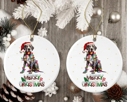 Vista 2 de Adorno de gran danés – Regalo de adopción de perro de Feliz Navidad – Adorno de cerámica para primer danés de Navidad impreso en ambos lados