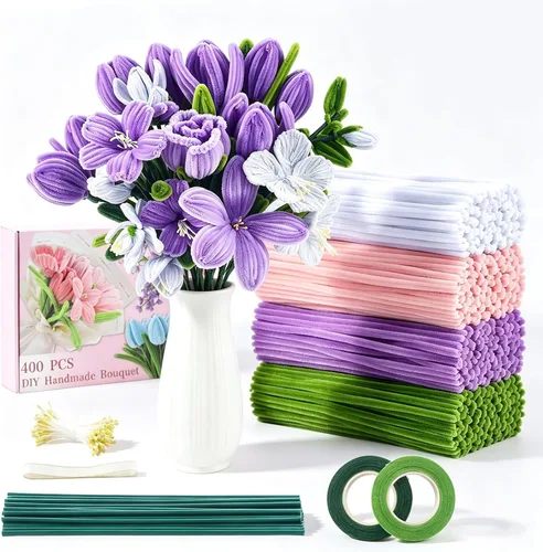 Vista 16 de 400 Pcs Pipe Cleaners Craft for Flowers, 5 Colored Pipe Cleaner Flower Kit Rosa Purpl