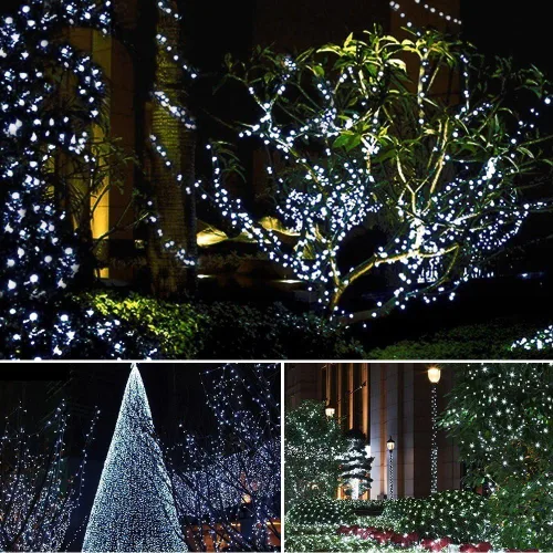 Vista 7 de Serie de luces brillantes de 33 pies, 100 focos LED con controlador para árbol de Navidad, jardín, patio, multi-cable color blanco o multicolor