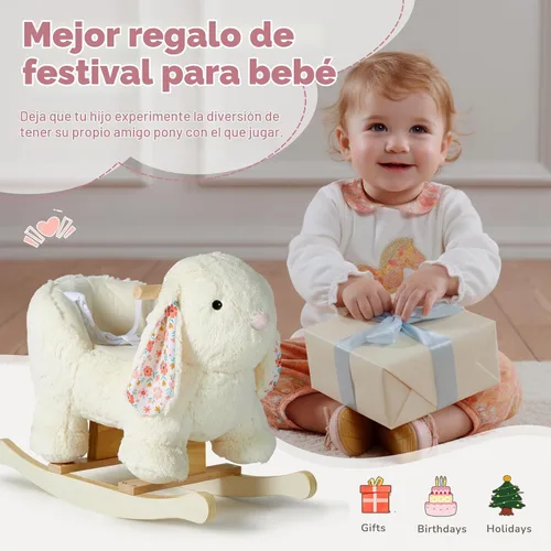 Vista 2 de labebe Bebé Mecedora Caballo, Peluche Conejo Animal Rocker, Blanco