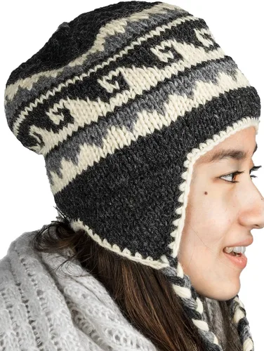 Vista 3 de Gorro de lana cálida de invierno con forro polar en el interior, tejido a mano, para la nieve y el frío, gruesa, para mujer, con diseño de Merino