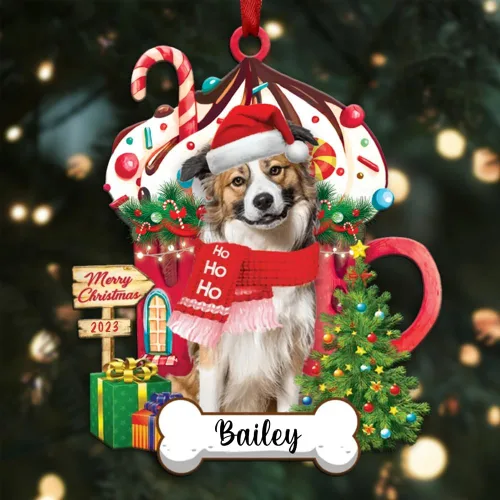Vista 118 de Akita1 - Adorno personalizado para perro, adorno de perro con nombre personalizado, plano impreso en 2D, acrílico colgante, Papá Noel y perro