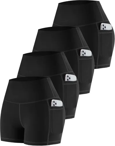 Vista 42 de CHRLEISURE - Pantalones cortos de ciclismo para mujer con bolsillos de licra, cintura alta, con control de abdomen para entrenamiento, yoga