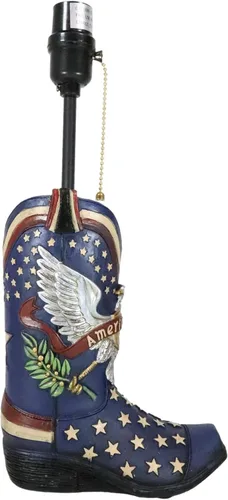 Vista 3 de Ebros Gift Banderín patriótico de piel sintética con diseño de águila calva y bandera americana, bota vaquera, pintada a mano, lámpara de mesa