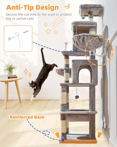 Vista 6 de Taoqimiao - Árbol para gatos, torre de gatos de 77 pulgadas para gatos grandes, condominios de varios niveles para gatos de interior con 2